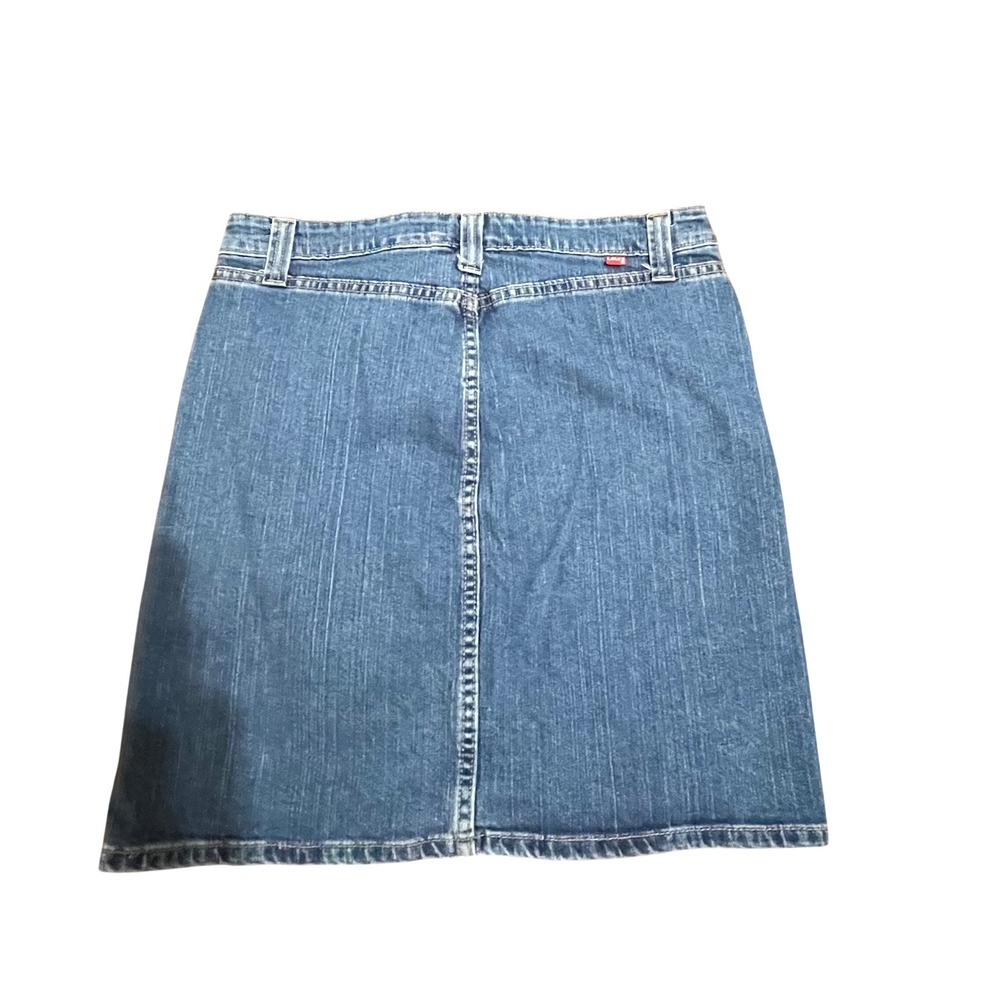 Levis Nouveau Jeans Stretch Denim Mini Skirt Medium Wash Blue Size 8 MIS Slits - Picture 2 of 7